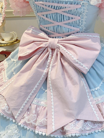 Vestido Lolita Dulce de Poliéster Sin Mangas con Lazos y Sombrero Vestido Lolita Rosa