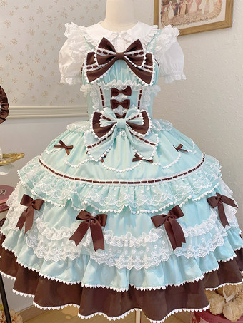 Vestido Lolita Dulce de Poliéster Sin Mangas con Lazos y Sombrero Vestido Lolita Rosa