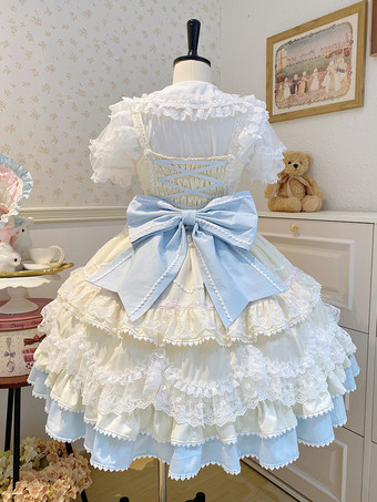 Vestido Lolita Dulce de Poliéster Sin Mangas con Lazos y Sombrero Vestido Lolita Rosa