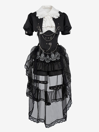 ゴシック王子ロリータ3点セット ホワイトノースリーブシャツ、テーラードジャケット、ショートパンツ ビクトリア朝英国風コスチューム