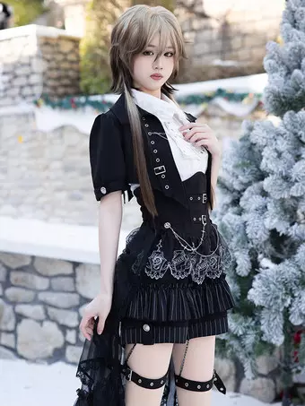 ゴシック王子ロリータ3点セット ホワイトノースリーブシャツ