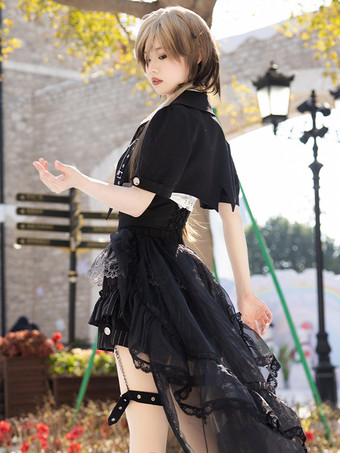 ゴシック王子ロリータ3点セット ホワイトノースリーブシャツ、テーラードジャケット、ショートパンツ ビクトリア朝英国風コスチューム