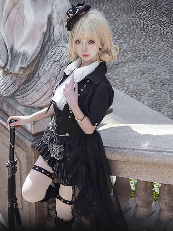 ゴシック王子ロリータ3点セット ホワイトノースリーブシャツ、テーラードジャケット、ショートパンツ ビクトリア朝英国風コスチューム