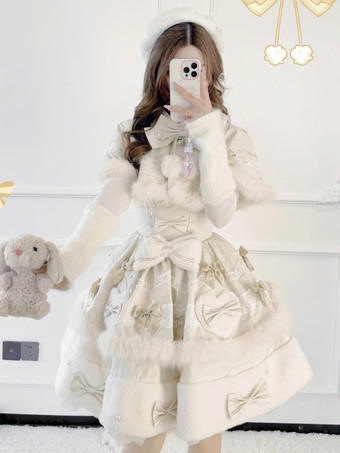 【2000円早割り】スイートロリータセット ぬいぐるみケープとJSKドレス ツーピース衣装 秋冬 アプリコットカラー ドールスタイルセット