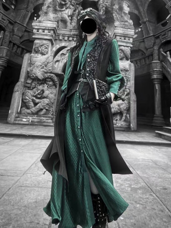 ゴシック王子ロリータロングコートとベストのツーピースセットハンサムなビクトリア朝スタイルのユニセックス王子コスチューム