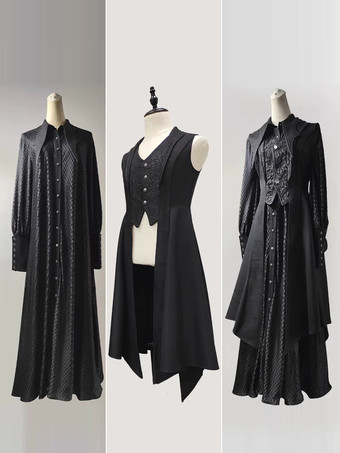 ゴシック王子ロリータロングコートとベストのツーピースセットハンサムなビクトリア朝スタイルのユニセックス王子コスチューム