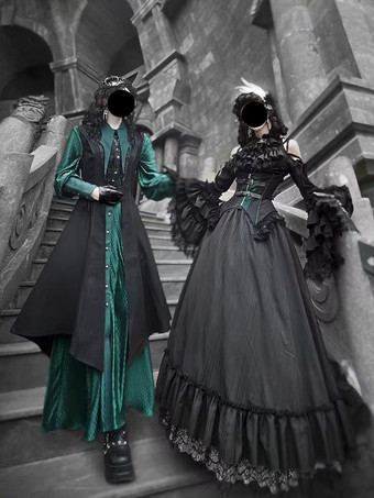 ゴシック王子ロリータロングコートとベストのツーピースセットハンサムなビクトリア朝スタイルのユニセックス王子コスチューム