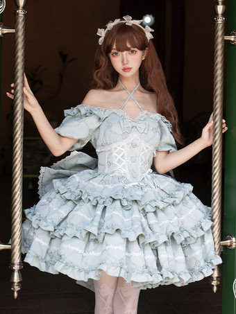 スイートロリータドレス パフローズ OP ロリータ プリンセスドレス リボン 取り外し可能なトレーン