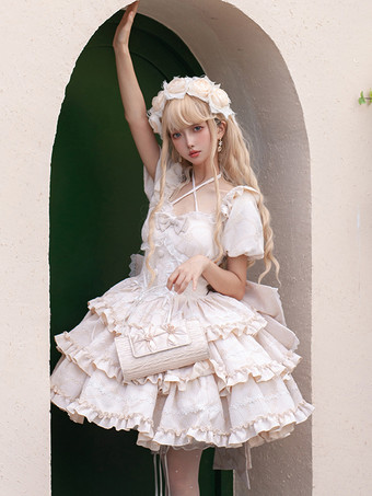 スイートロリータドレス パフローズ OP ロリータ プリンセスドレス リボン 取り外し可能なトレーン