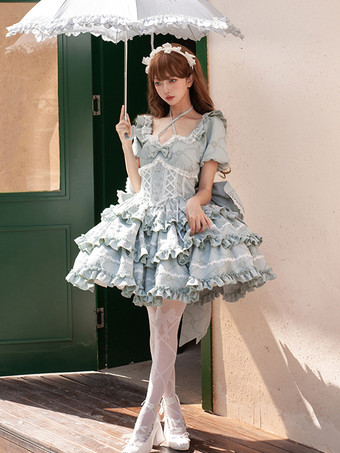 スイートロリータドレス パフローズ OP ロリータ プリンセスドレス リボン 取り外し可能なトレーン
