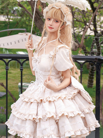 スイートロリータドレス パフローズ OP ロリータ プリンセスドレス リボン 取り外し可能なトレーン
