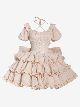 スイートロリータドレス パフローズ OP ロリータ プリンセスドレス リボン 取り外し可能なトレーン