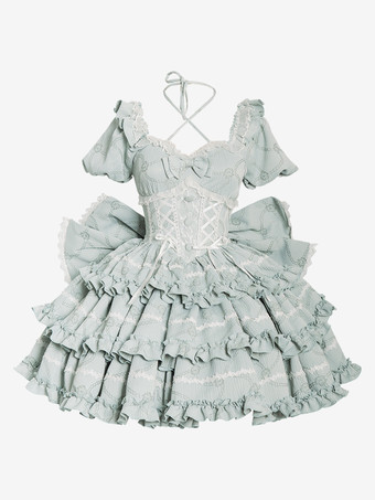 スイートロリータドレス パフローズ OP ロリータ プリンセスドレス リボン 取り外し可能なトレーン