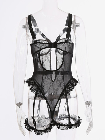 テディコルセット 取り外し可能なレースカットアウト ブラックランジェリー