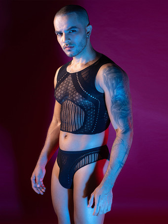 メンズセクシーコスチューム シースルー ナイトクラブウェアセット