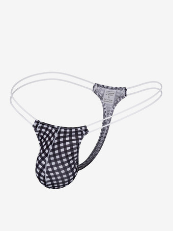 ブラック メンズランジェリー下着 セクシーパンティー シアンチェック柄Tバック