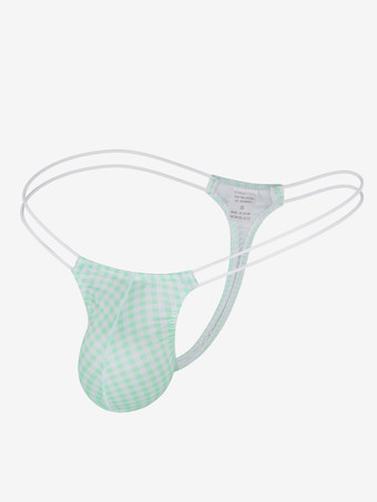 シアンメンズランジェリー下着 セクシーパンティー シアンチェック柄Tバック