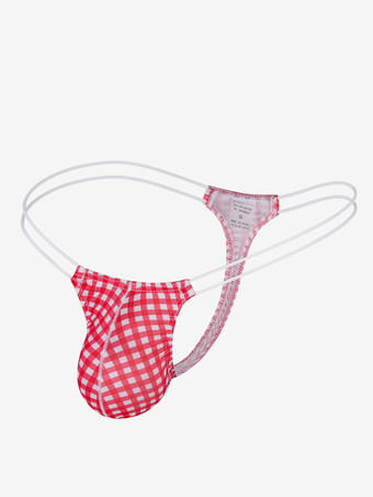 レッド メンズランジェリー下着 セクシーパンティー シアンチェック柄Tバック