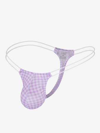 バイオレットメンズランジェリー下着 セクシーパンティー シアンチェック柄Tバック