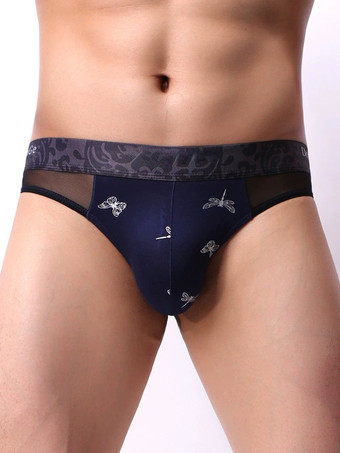 ディープブルーメンズランジェリー下着セクシーパンティーブループリントブリーフプリントTバック