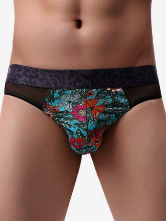 ブルー メンズランジェリー下着セクシーパンティーブループリントブリーフプリントTバック