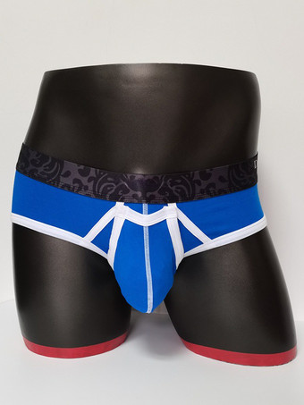 ブルー メンズランジェリー セクシー パンティー ブリーフ ブルー 無地 コットン ひも