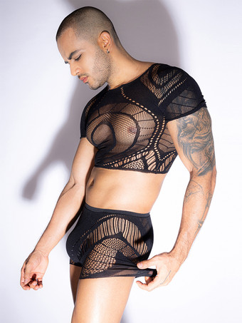 メンズセクシーコスチューム シースルー ポリエステル ナイトクラブウェアセット