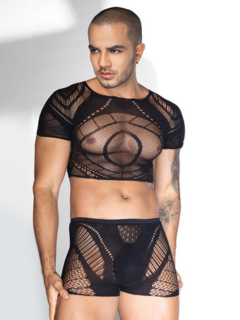 メンズセクシーコスチューム シースルー ポリエステル ナイトクラブウェアセット