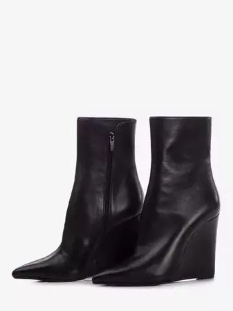Black Wedge Boots Pointed Toe Zip Up Ankle Boots For Women