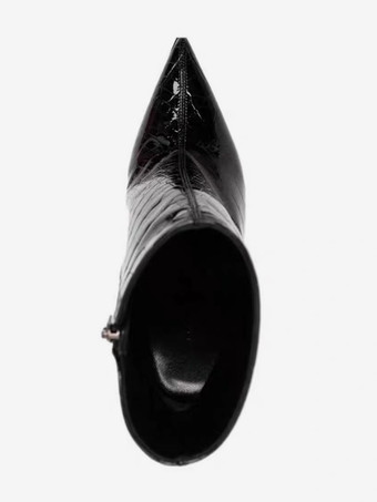 ブラックのアンクルブーツ、ポインテッドトゥ、ストーン柄、ハイヒールブーティ、ドレスブーツ