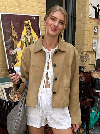 カーキ ヴィンテージ クロップド スエード ジャケット（レディース）2025