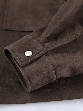 ブラウンスエード クロップド丈 ジップアップジャケット（ポケット付き、レディース 2025年）