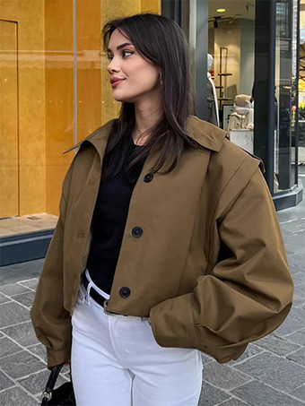 スタンドカラー クロップド丈ジャケット（レディース）2025