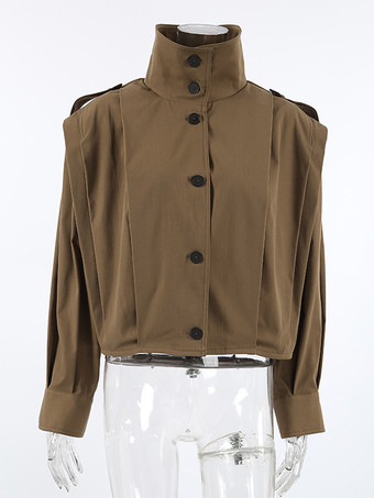 スタンドカラー クロップド丈ジャケット（レディース）2025