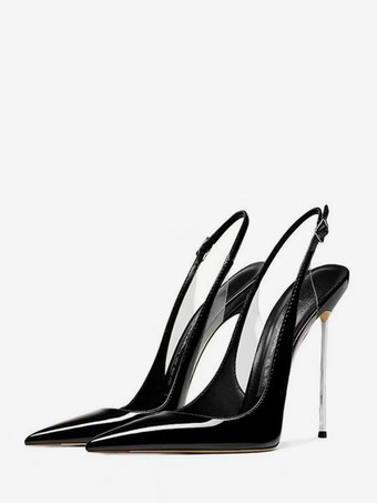 ブラック レディース ハイヒール パンプス ポインテッドトゥ スリングバック セクシーシューズ