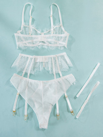 ブライダルランジェリー レース ホワイト 4ピース ブラ＆パンティセット