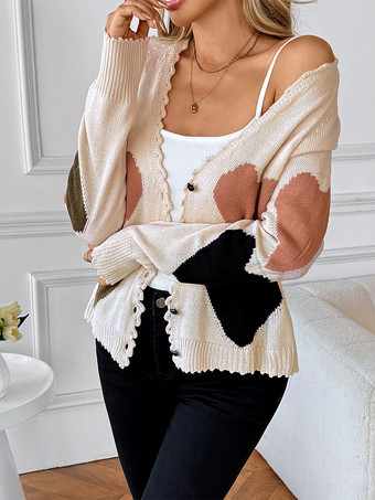 ハート柄カラーブロックVネックカーディガン（レディース）2025