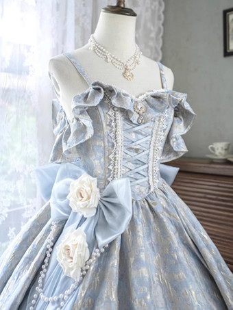 フェアリーロリータドレス スパゲッティフラワー クラシックパープルフリル オフショルダー プロムロリータドレス