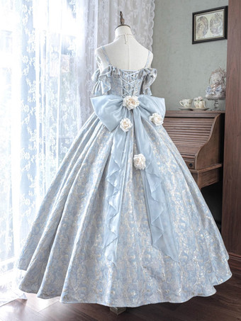 フェアリーロリータドレス スパゲッティフラワー クラシックパープルフリル オフショルダー プロムロリータドレス