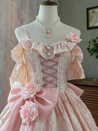 フェアリーロリータドレス スパゲッティフラワー クラシックパープルフリル オフショルダー プロムロリータドレス