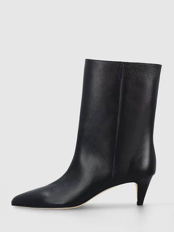 ブラック レディース アンクルブーツ ポインテッドトゥ キトンヒール ブーティ