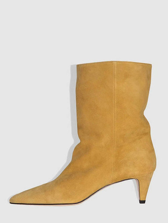 イエローレディース アンクルブーツ ポインテッドトゥ キトンヒール ブーティ