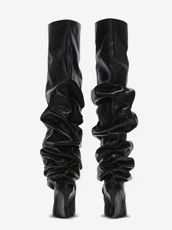 レディース オーバーニーブーツ ポインテッドスラウチウェッジサイハイブーツ