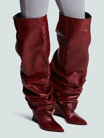 レディース オーバーニーブーツ ポインテッドスラウチウェッジサイハイブーツ