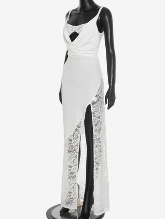 レースランジェリー風スリットマキシドレス（ホワイト、レディース）2025年