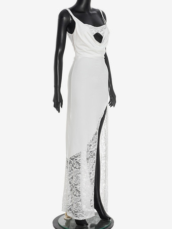 レースランジェリー風スリットマキシドレス（ホワイト、レディース）2025年