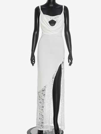 レースランジェリー風スリットマキシドレス（ホワイト、レディース）2025年