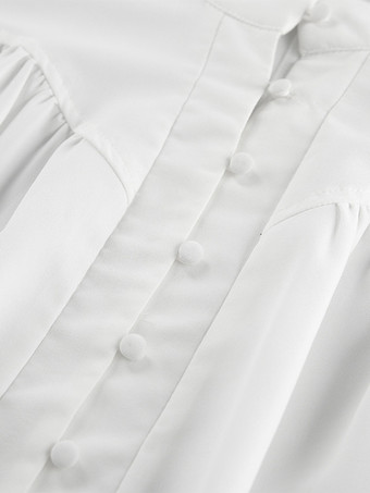 2025年秋冬レディース向けスタンドカラー付きヴィンテージパフスリーブブラウス