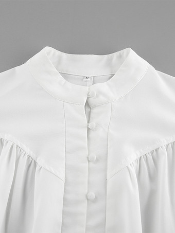 2025年秋冬レディース向けスタンドカラー付きヴィンテージパフスリーブブラウス