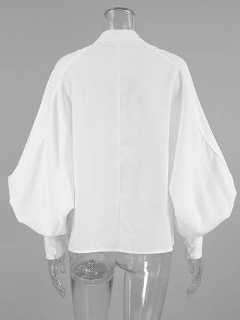 2025年秋冬レディース向けスタンドカラー付きヴィンテージパフスリーブブラウス